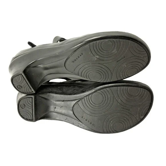 Aravon Sandals Women's sz 9.5 Black Leather Comfort Strappy Heel - Picture 5 of 6